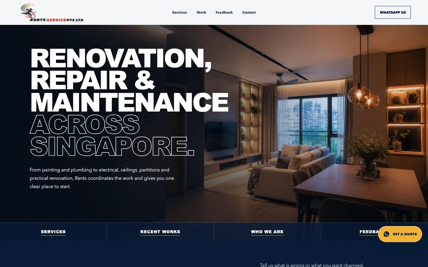 Rants Services public homepage, captured October 2026