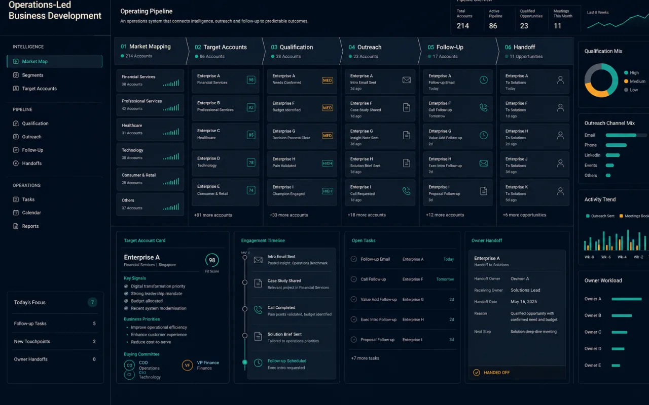 Connected business-development operating pipeline