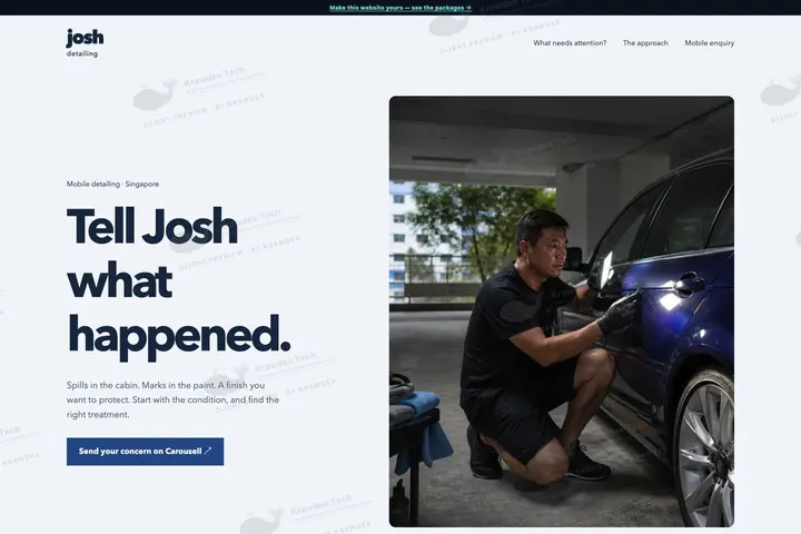 Josh detailing website preview