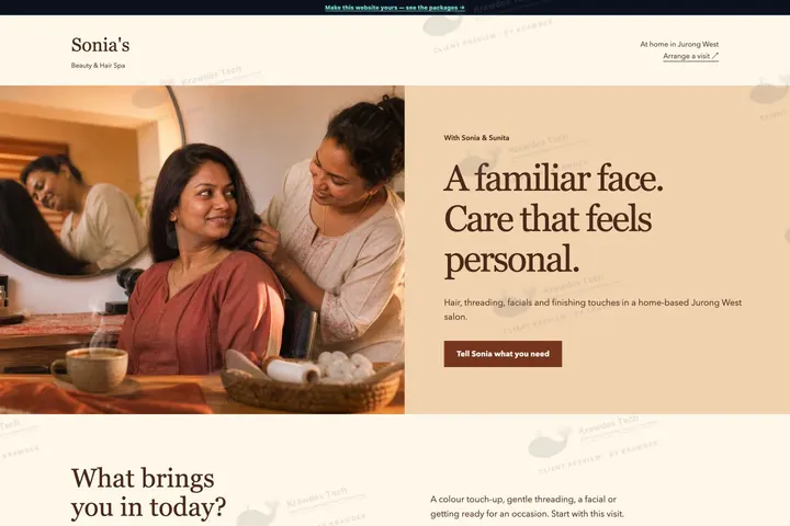 Sonia's Beauty and Hair Spa website preview