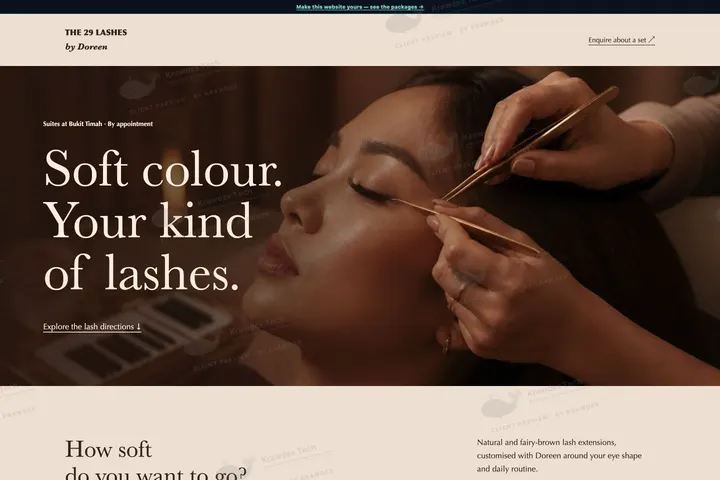 The 29 Lashes by Doreen website preview