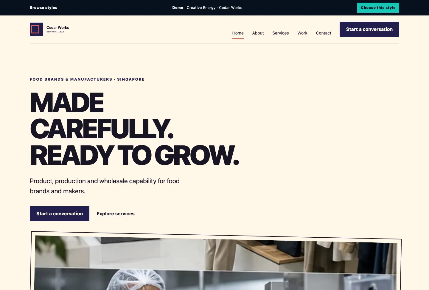 Cedar Works Editorial Lead website preview