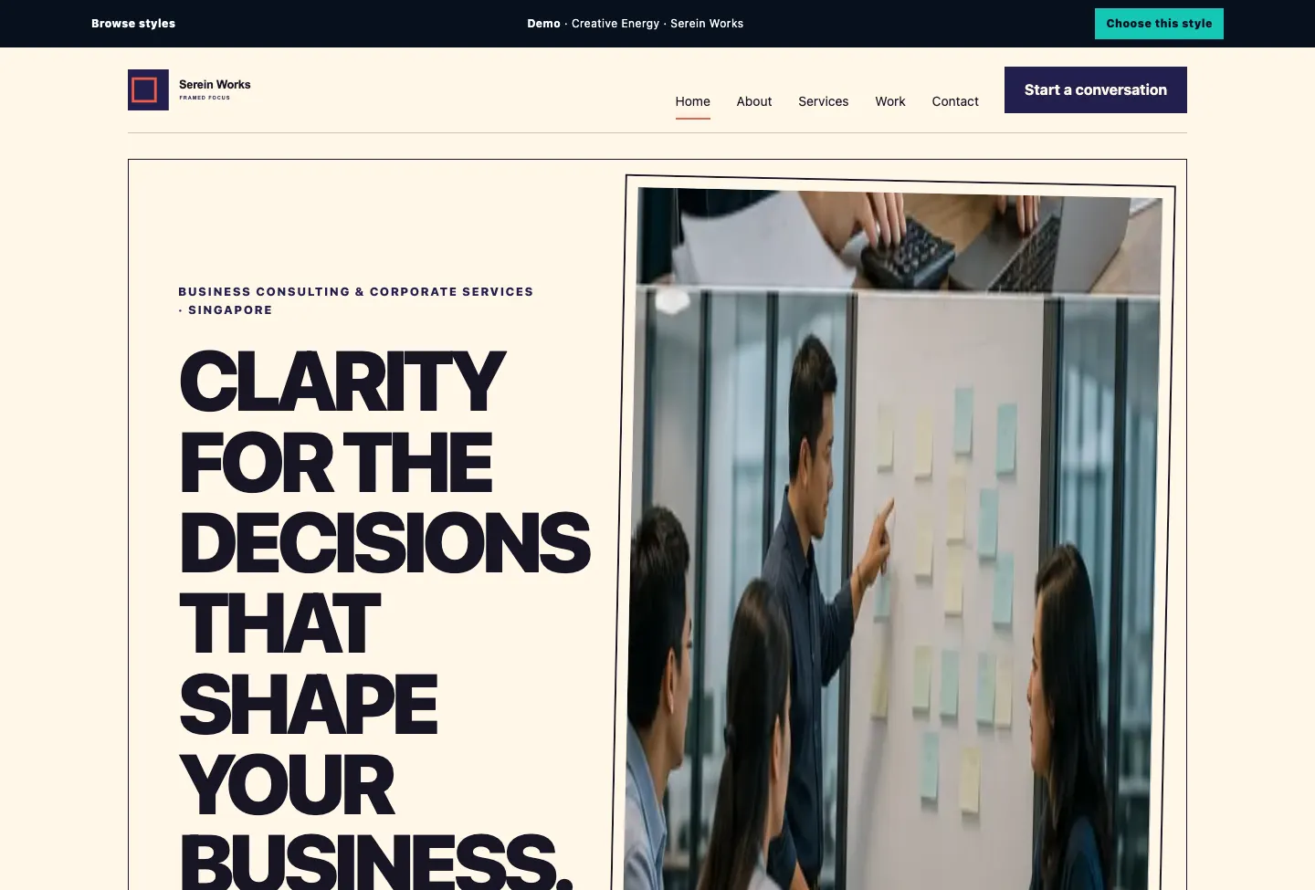 Serein Works Framed Focus website preview