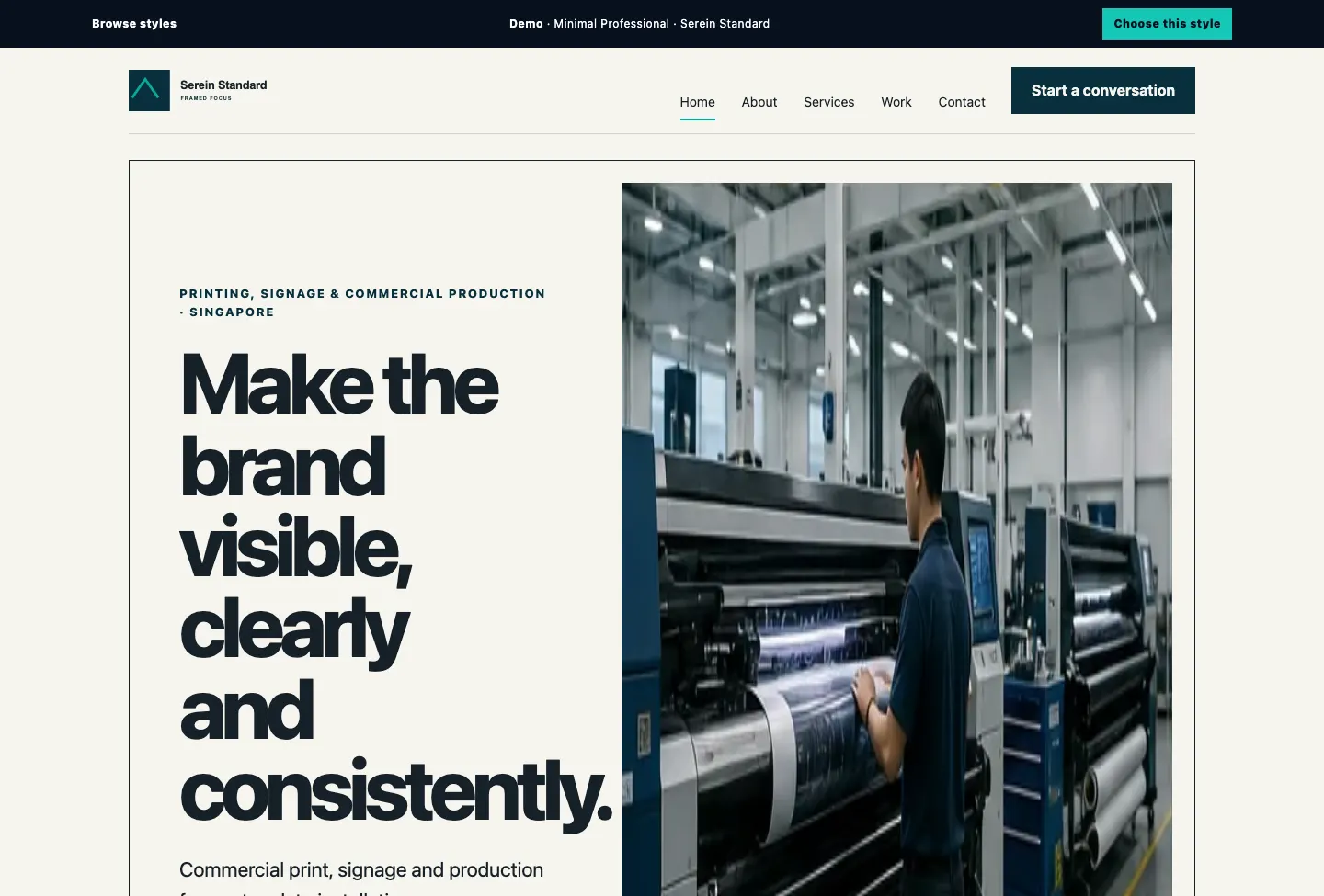 Serein Standard Framed Focus website preview