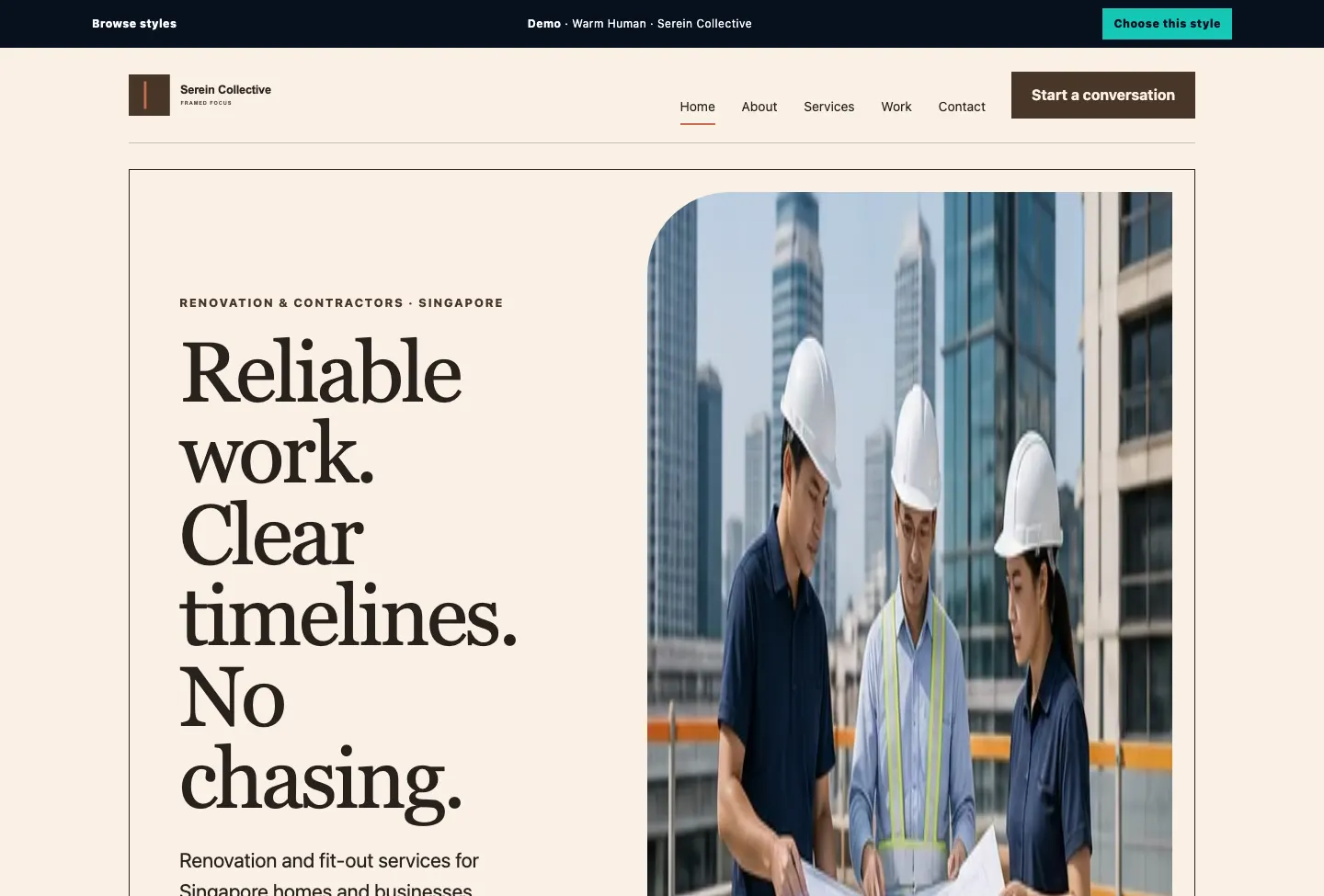 Serein Collective Framed Focus website preview