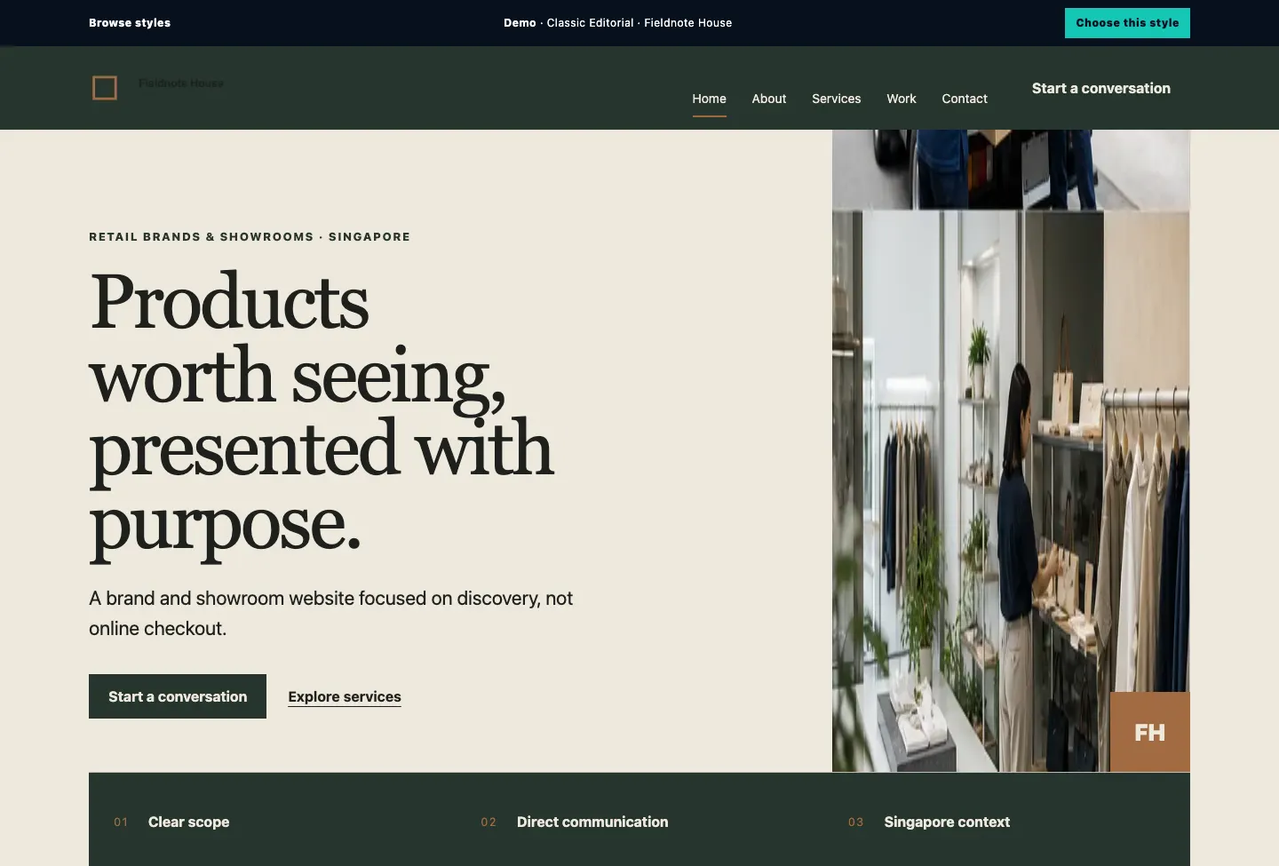 Fieldnote House Service Ledger website preview