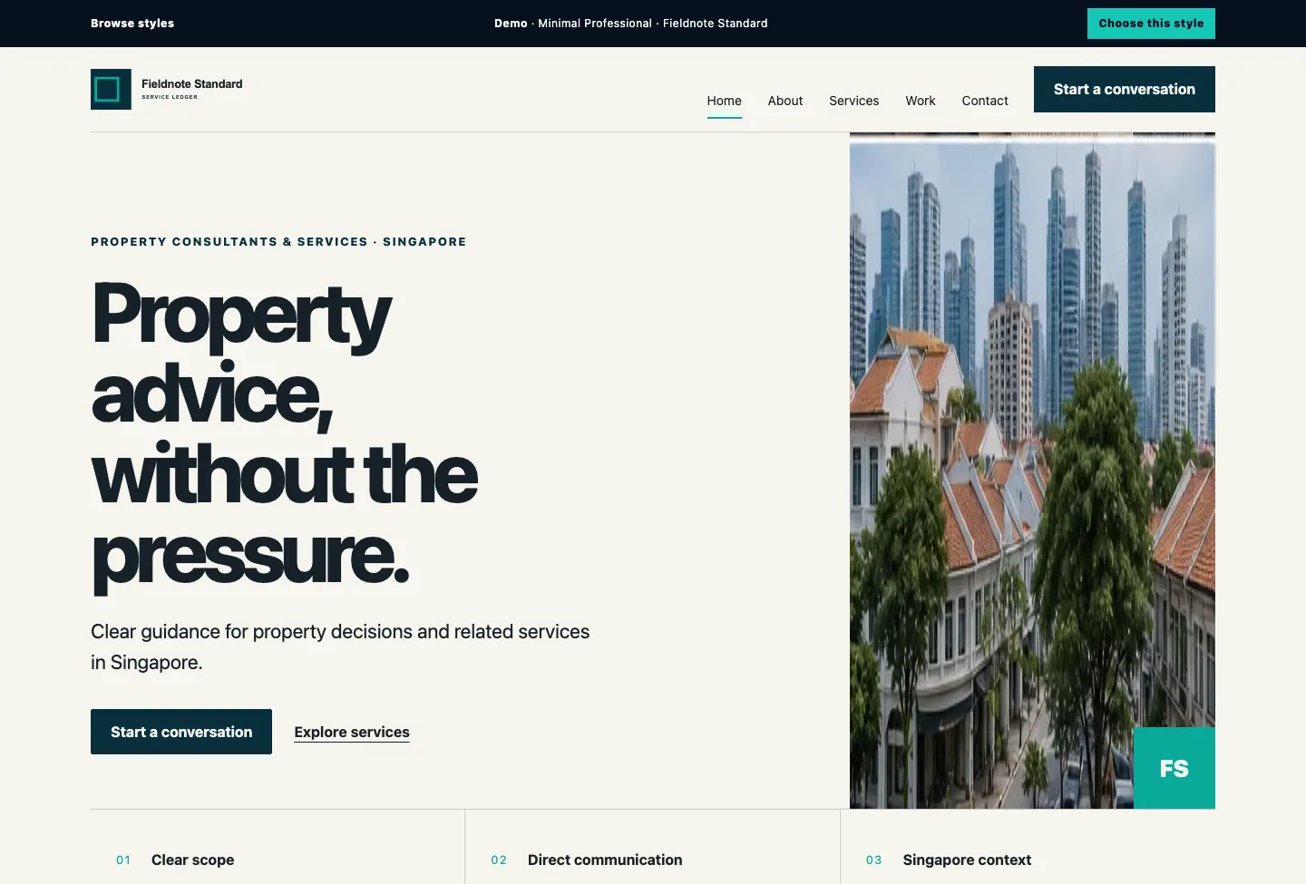 Fieldnote Standard Service Ledger website preview