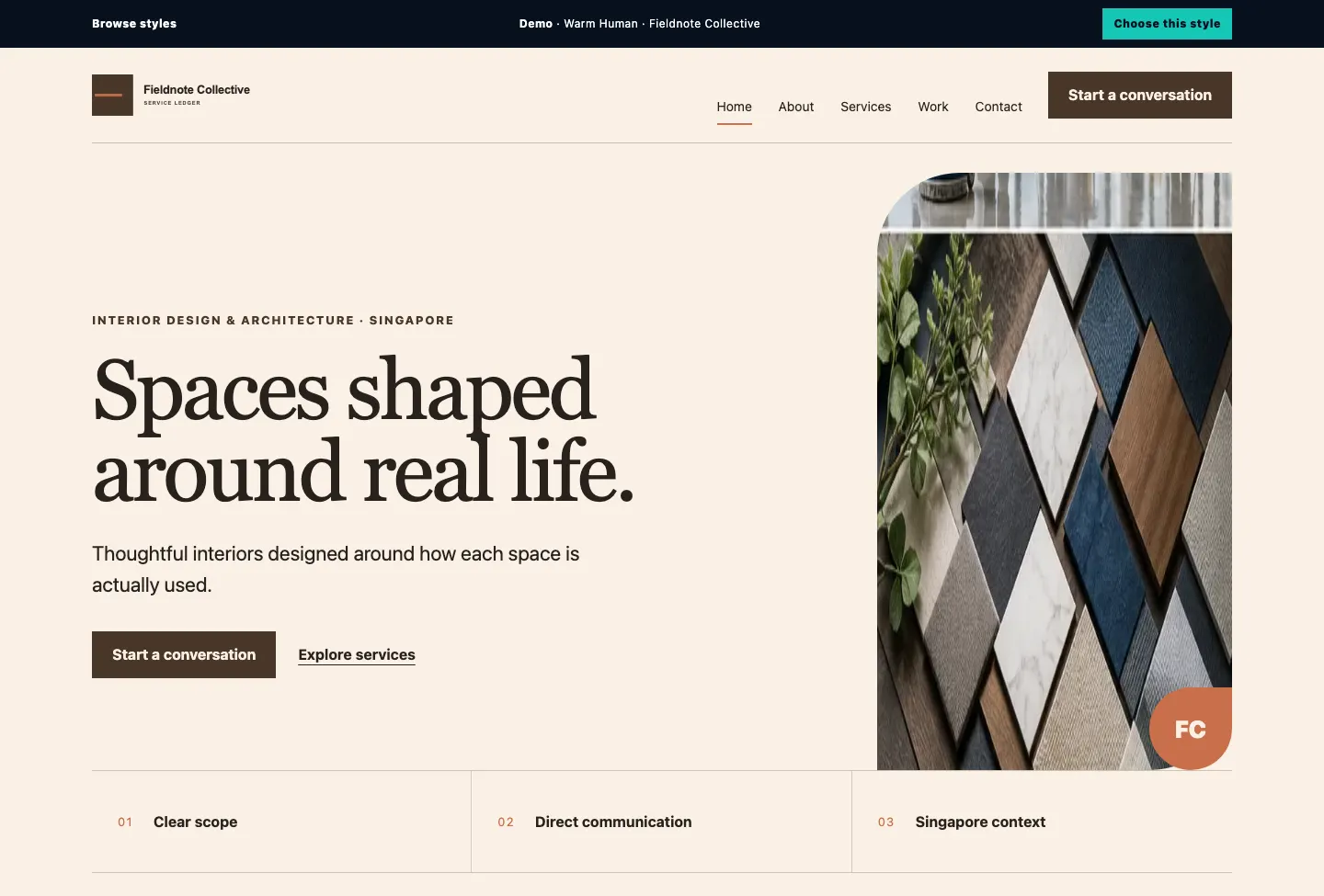 Fieldnote Collective Service Ledger website preview