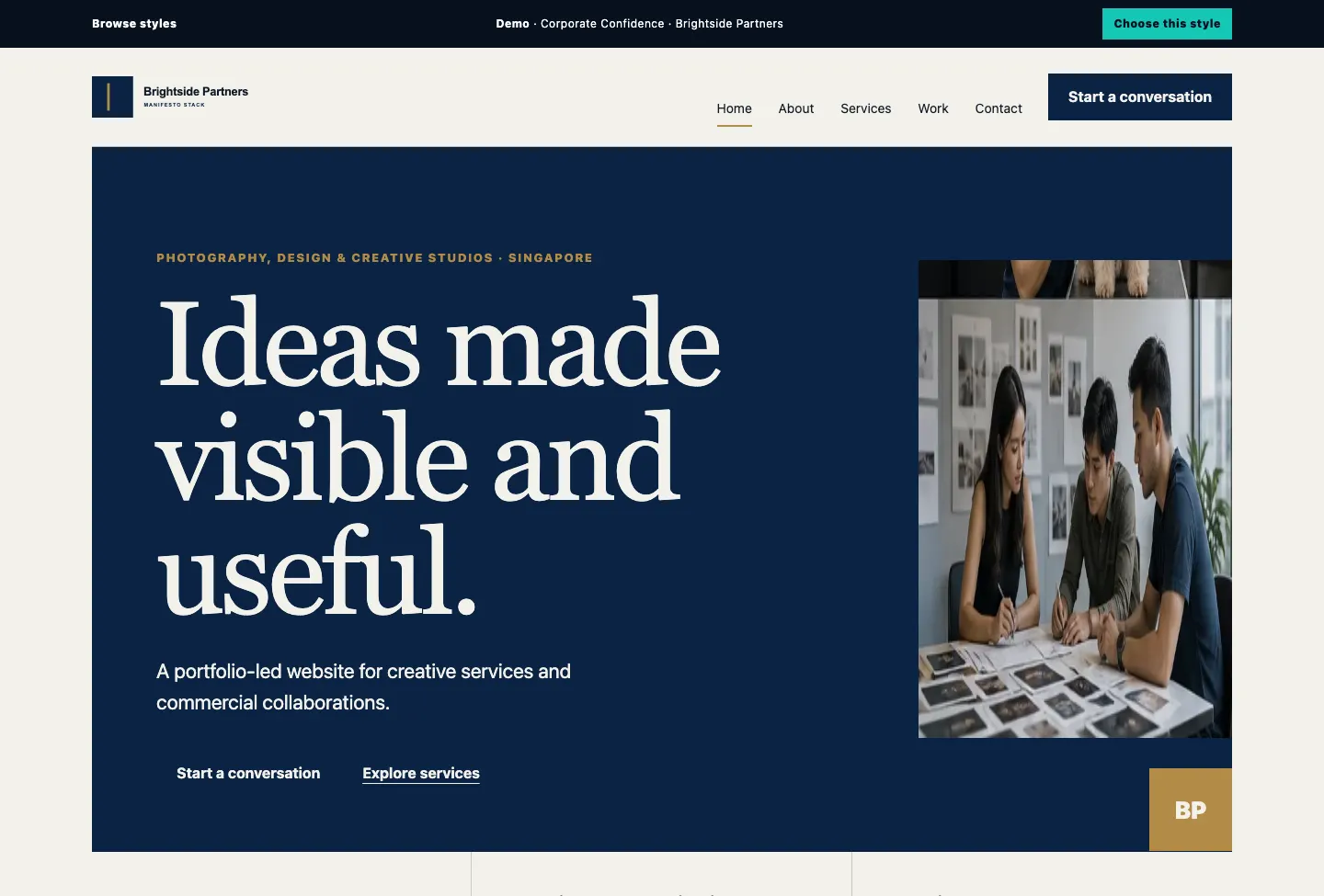 Brightside Partners Manifesto Stack website preview