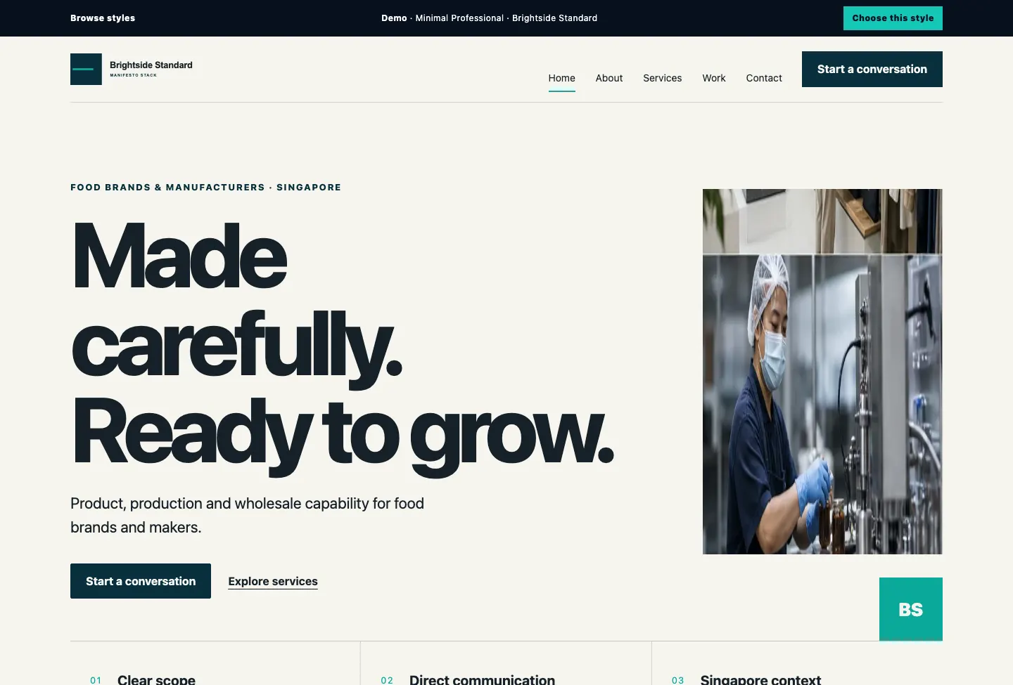 Brightside Standard Manifesto Stack website preview