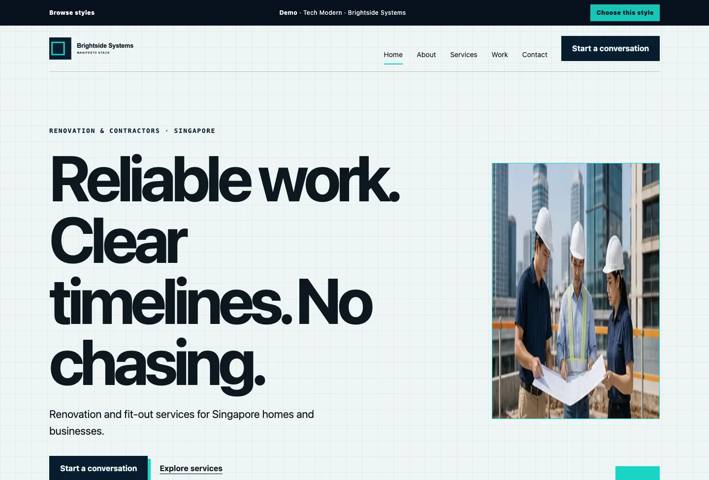 Brightside Systems Manifesto Stack website preview
