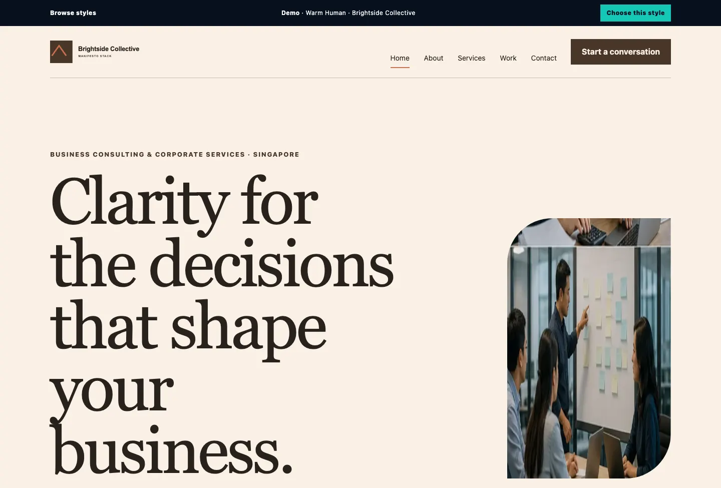 Brightside Collective Manifesto Stack website preview