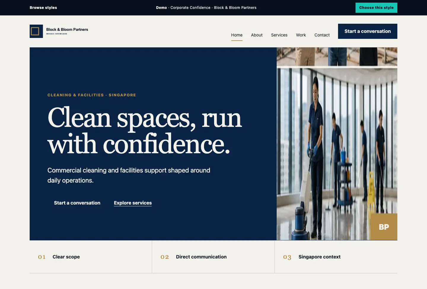 Block & Bloom Partners Mosaic Showcase website preview
