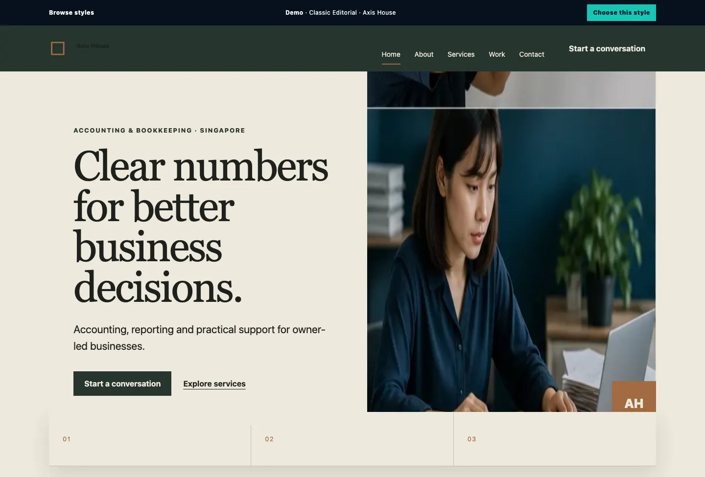 Axis House Layered Sections website preview