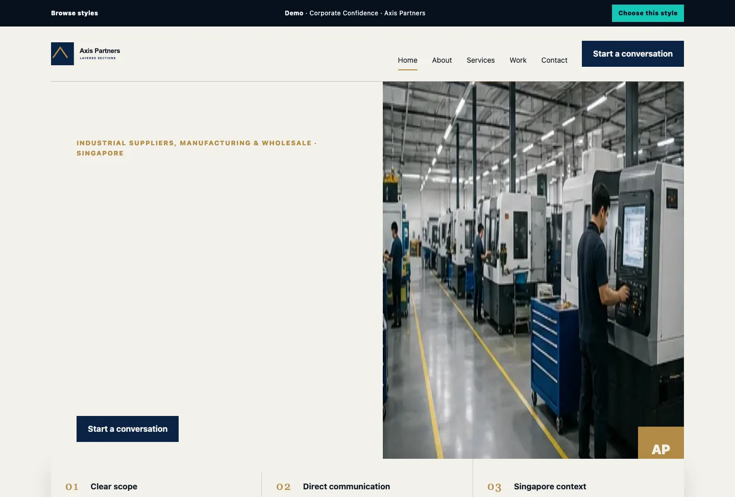 Axis Partners Layered Sections website preview