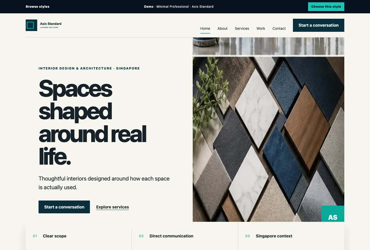 Axis Standard Layered Sections website preview