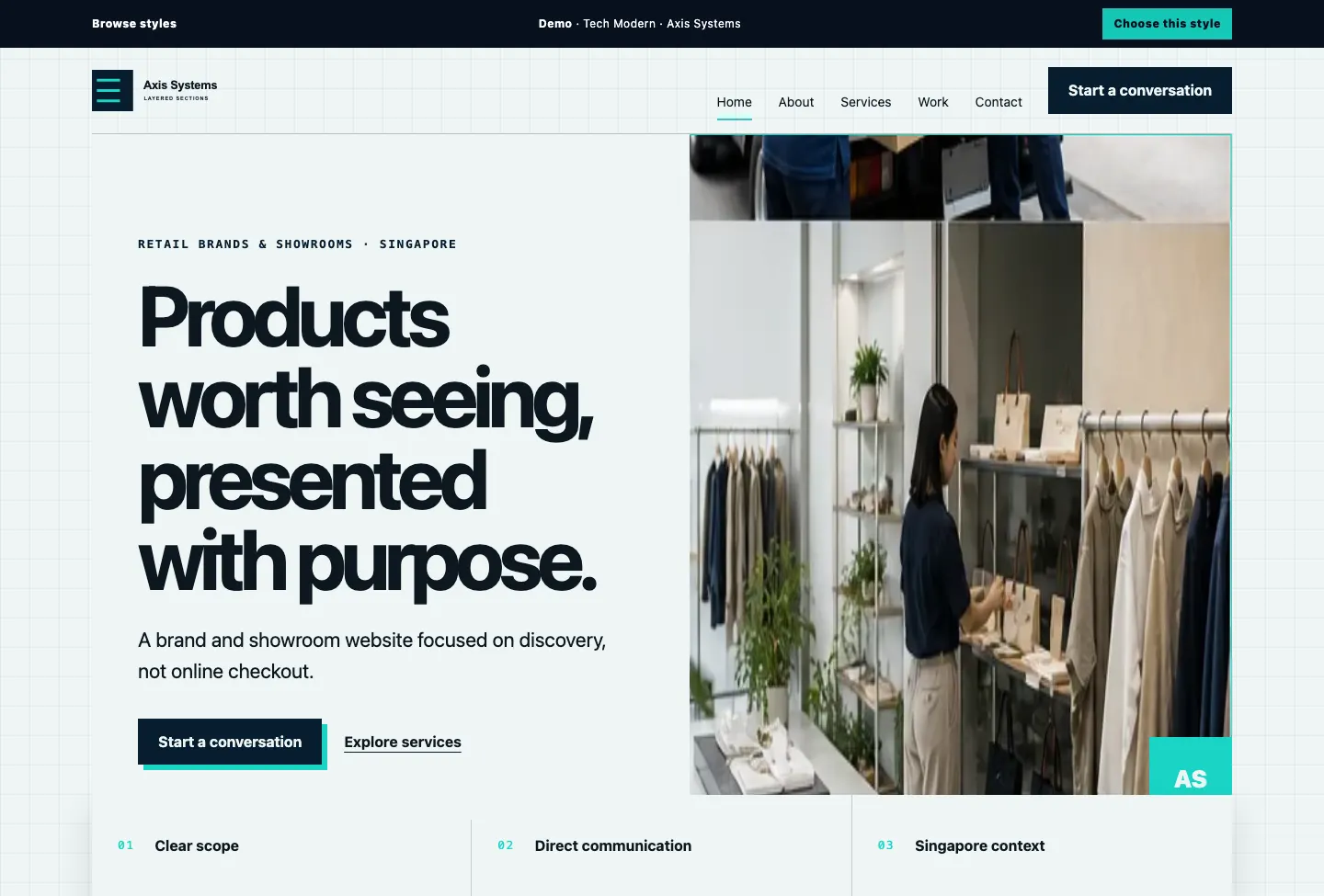 Axis Systems Layered Sections website preview