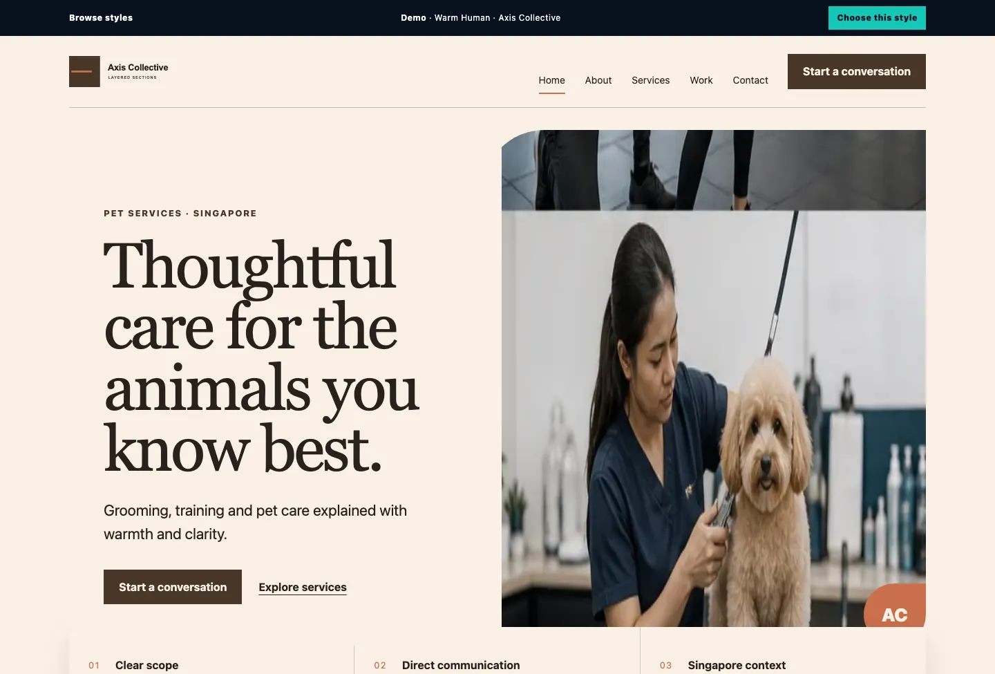 Axis Collective Layered Sections website preview