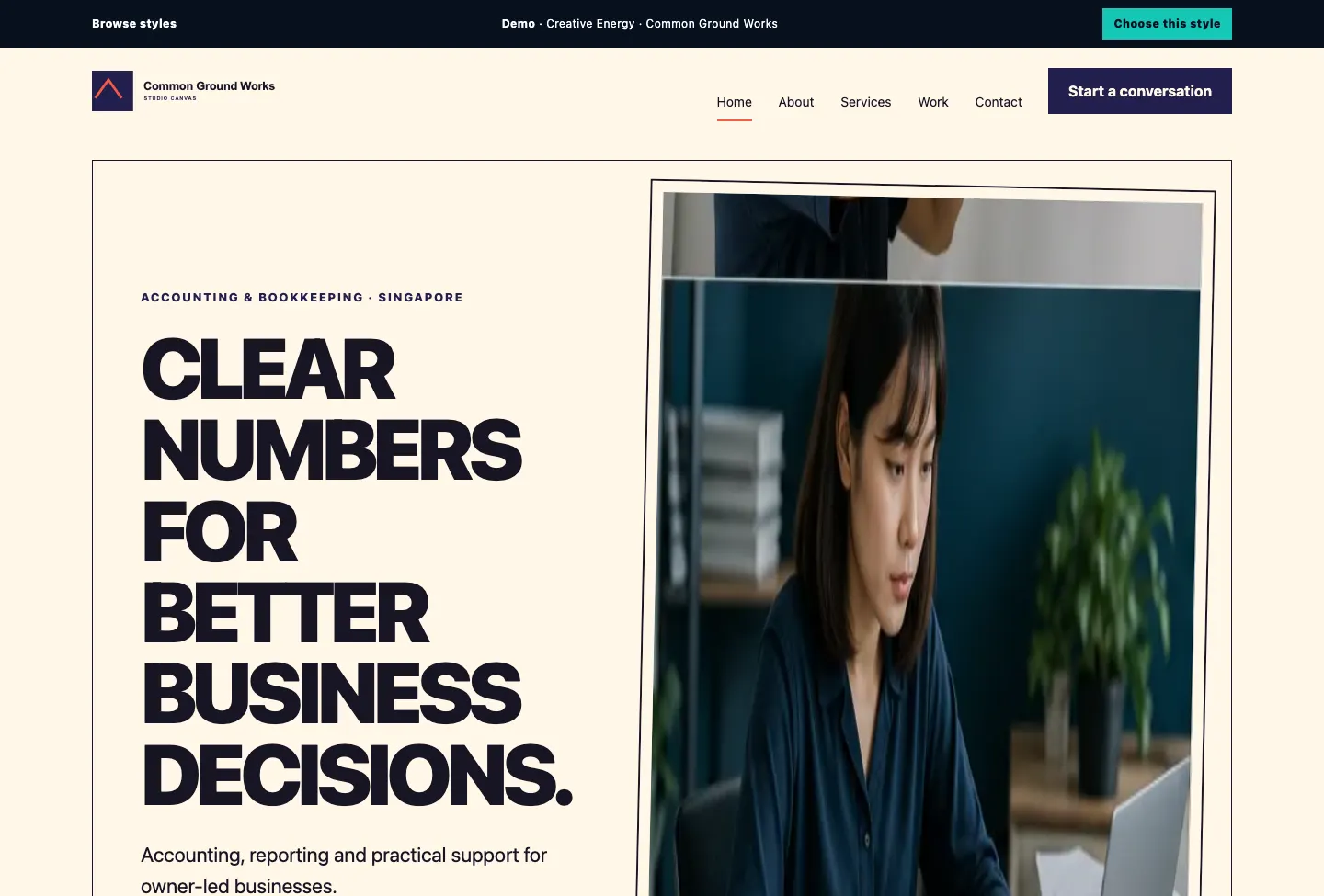 Common Ground Works Studio Canvas website preview