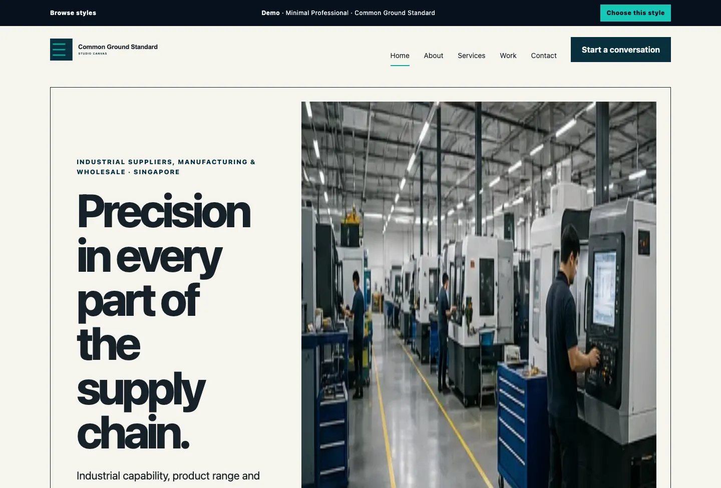 Common Ground Standard Studio Canvas website preview
