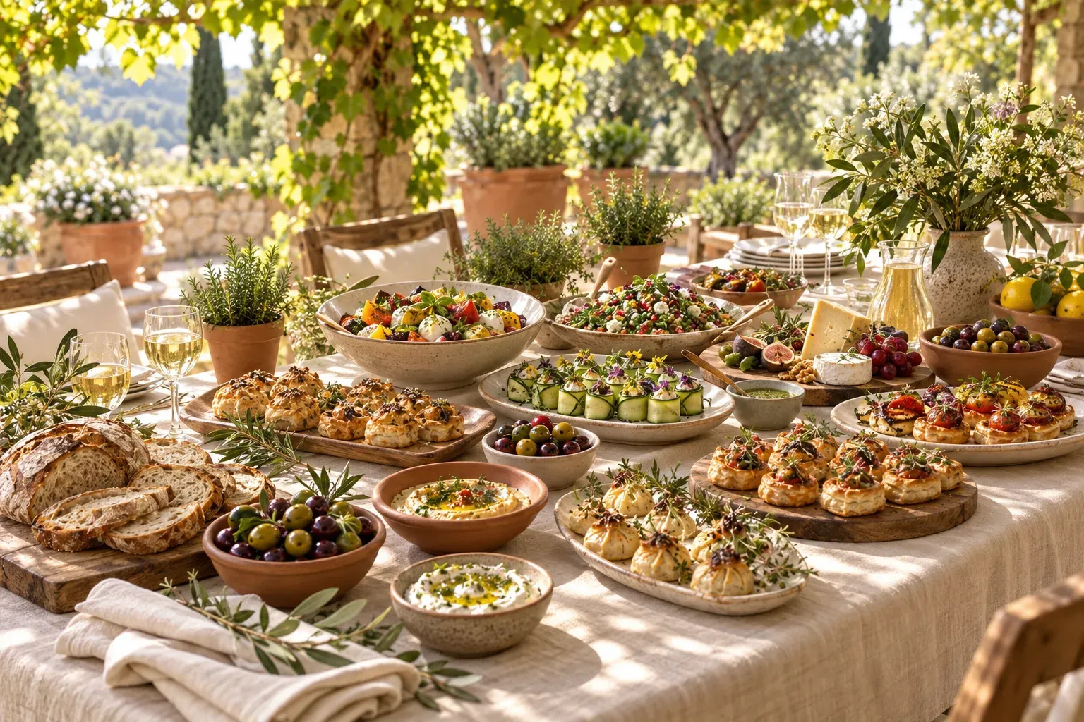 Illustrative outdoor gathering with a styled catering table