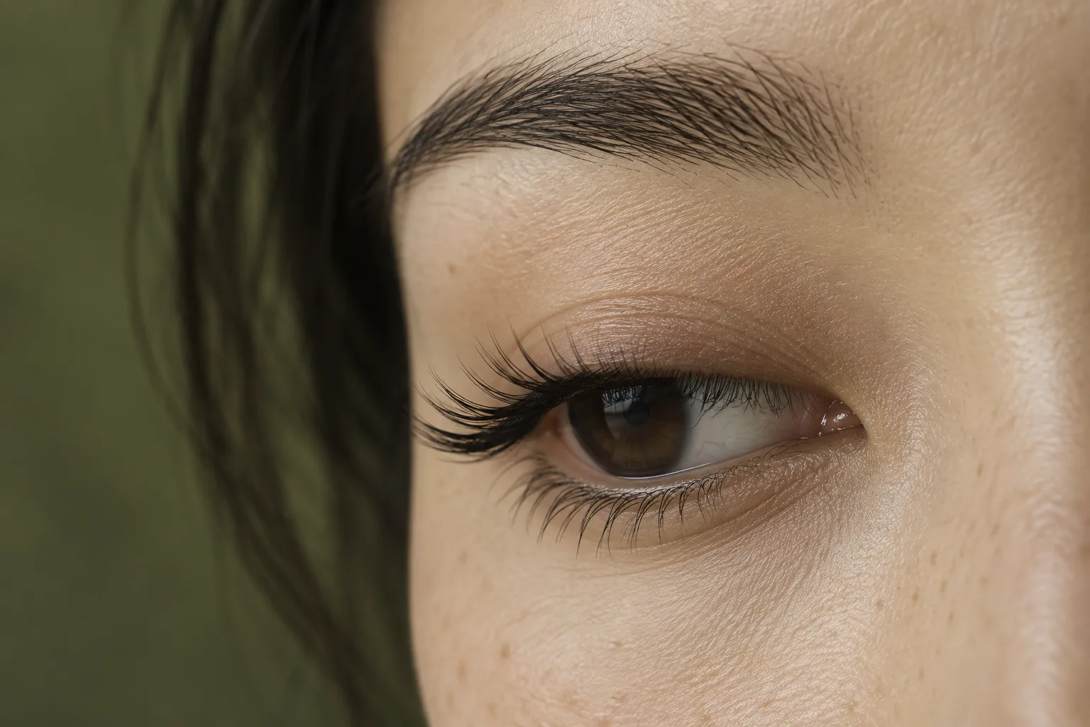 Natural lash definition and softly curled lashes, illustrative portrait