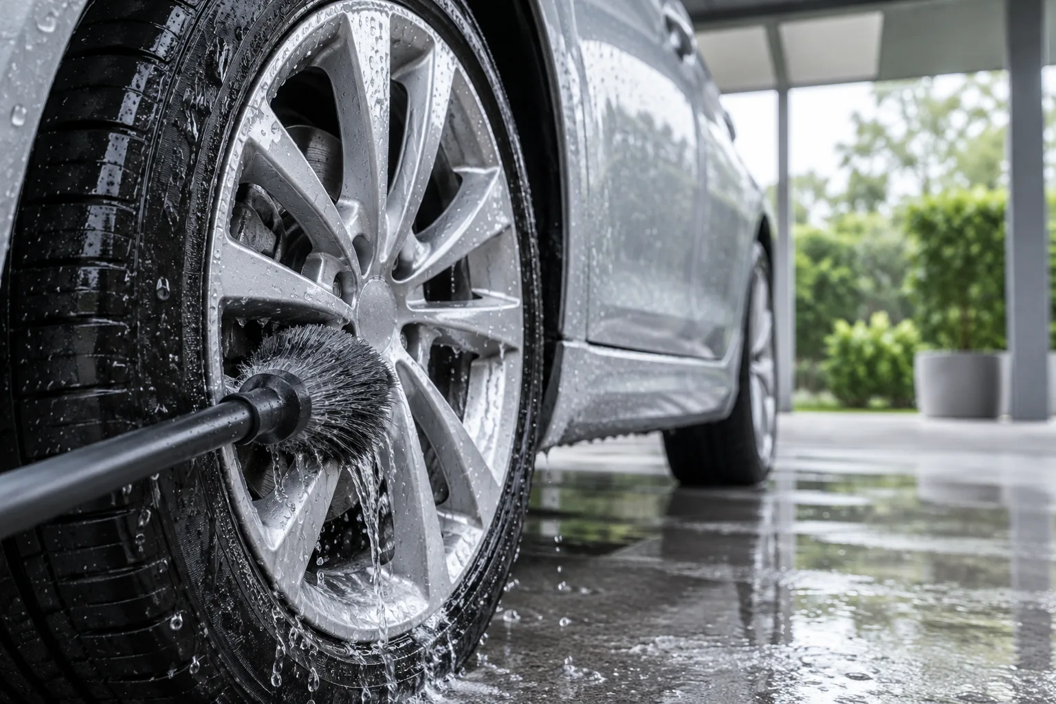 Illustrative wheel and alloy being cleaned with a soft brush and water