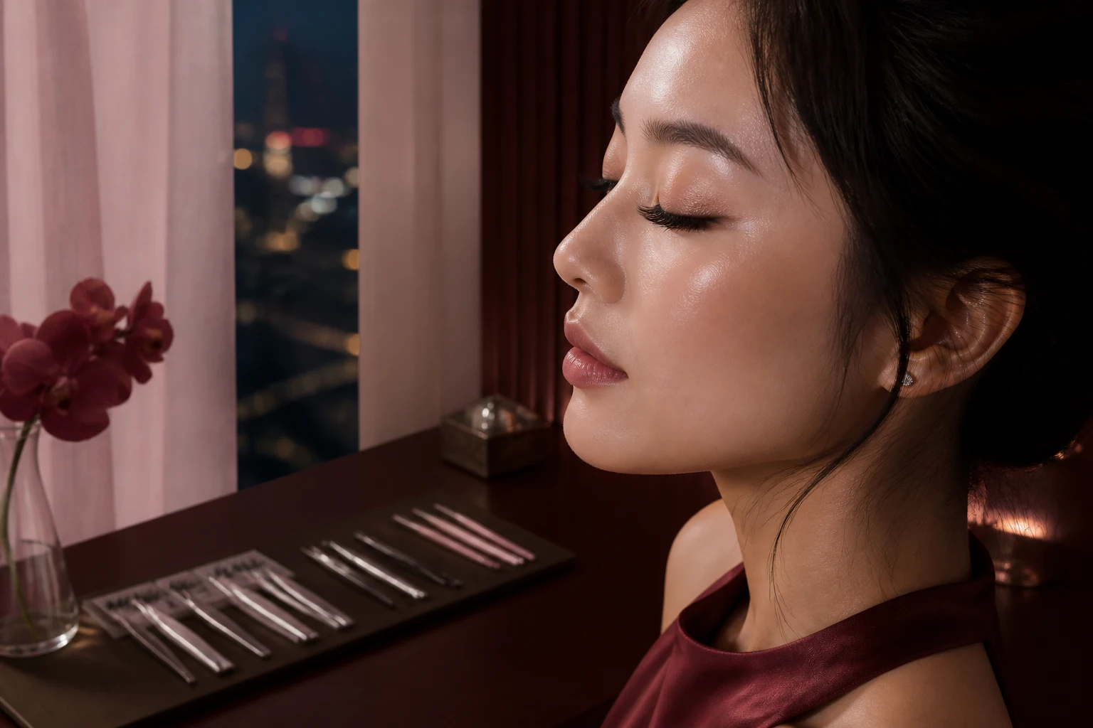 Illustrative profile showing softly defined lashes