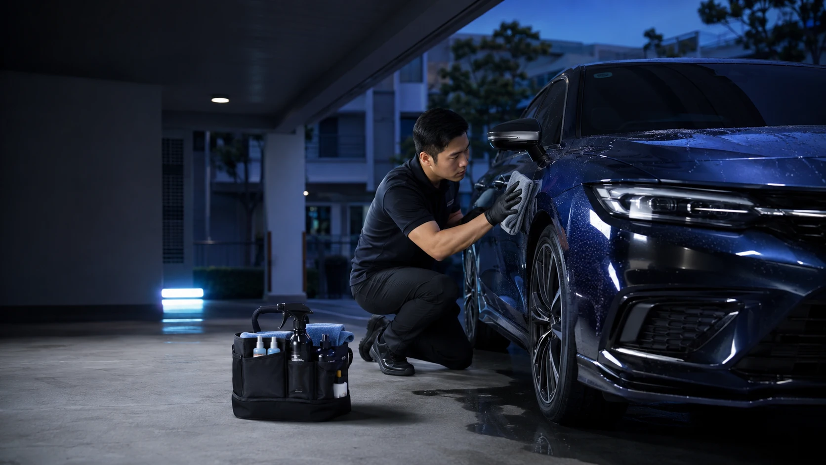 Illustrative paint care at a sheltered parking location