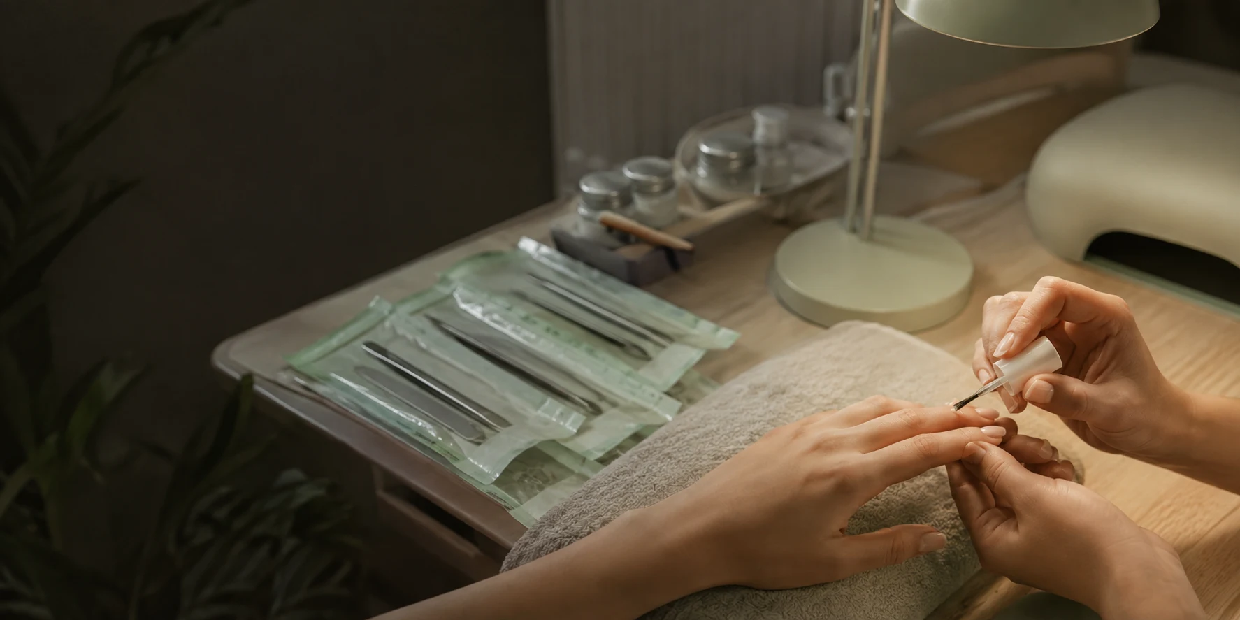 Illustrative careful manicure with clean tools prepared