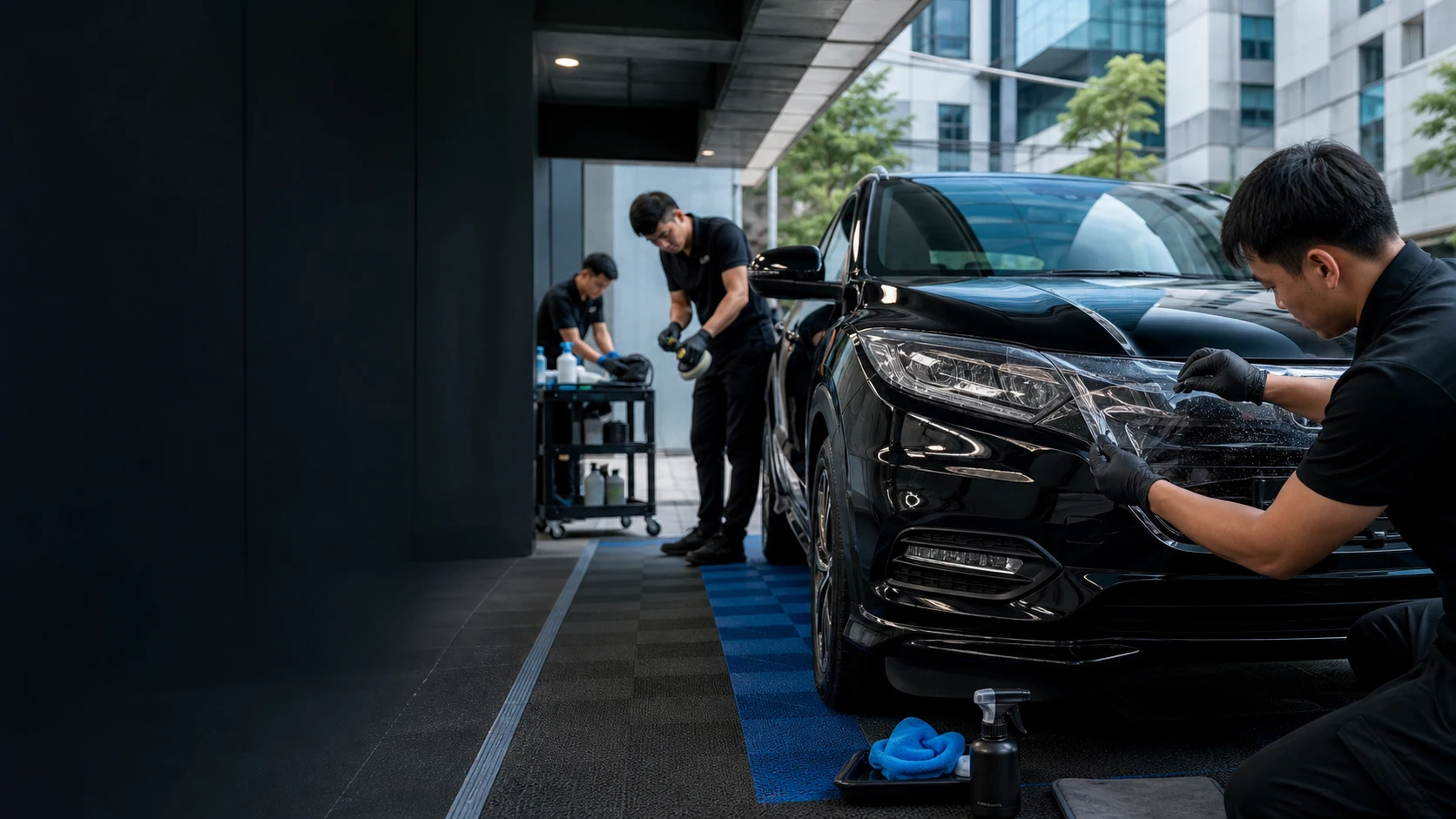 Illustrative paint-protection film application and vehicle polishing