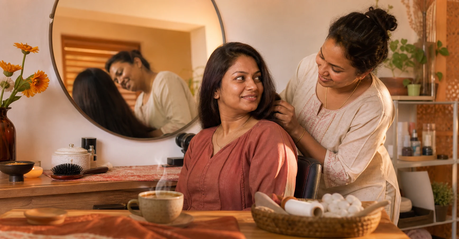 Illustrative warm, personal hair consultation
