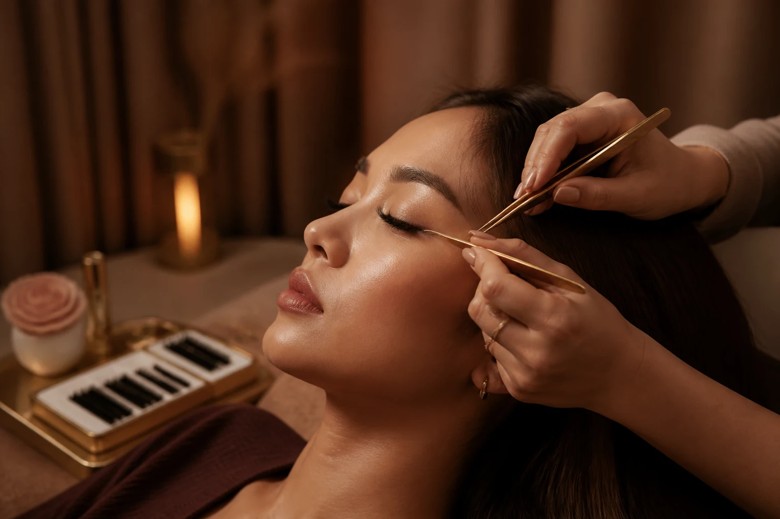 Illustrative close-up of a gentle lash application