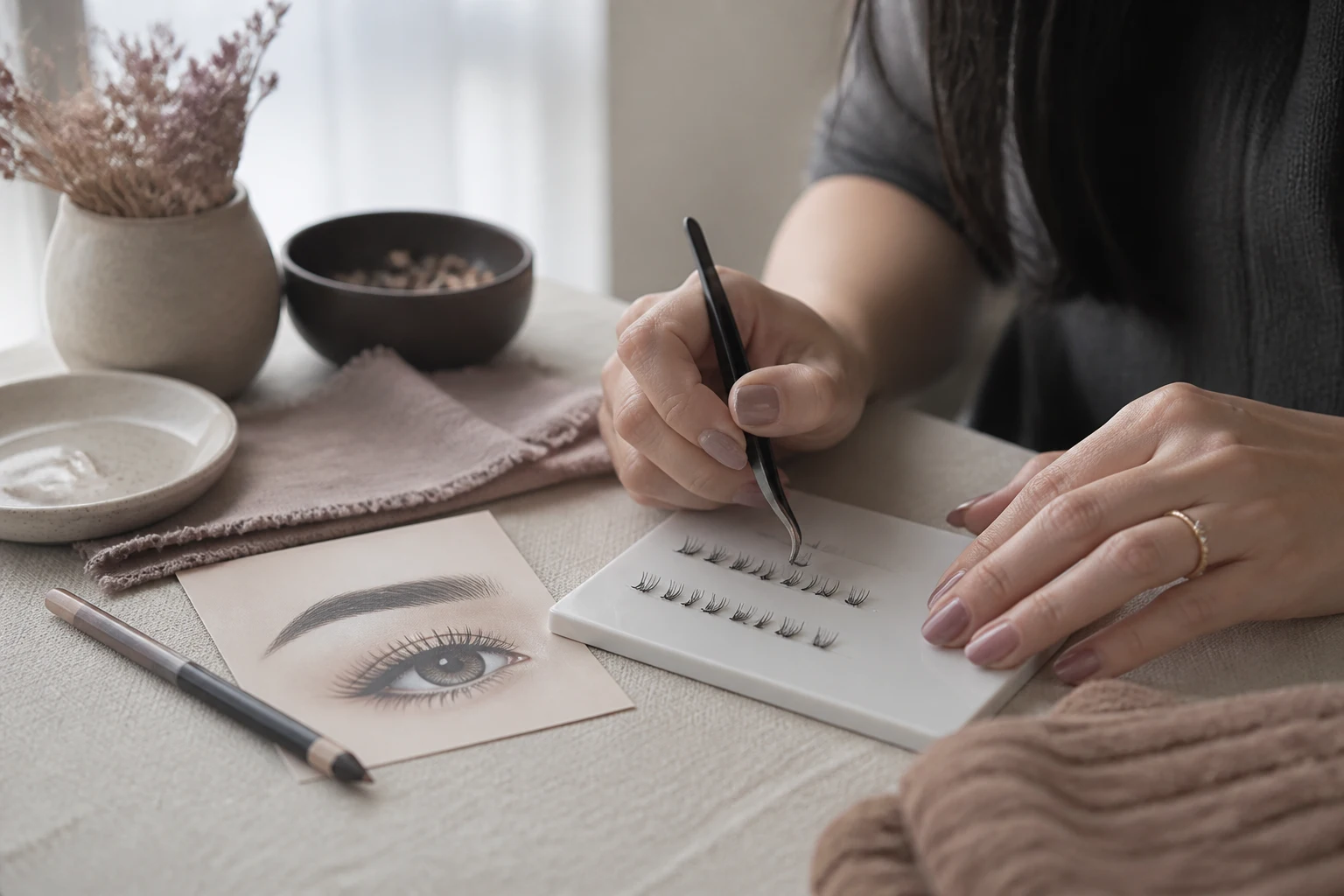 Illustrative handcrafted lash fan preparation